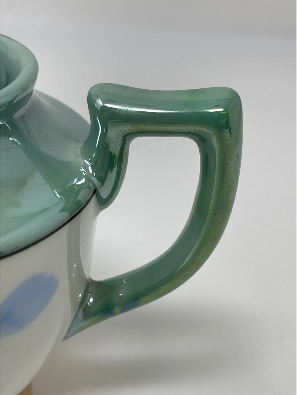 Vintage Lusterware Covered Sugar Bowl Hand Painted Floral Green Maple Ware Japan